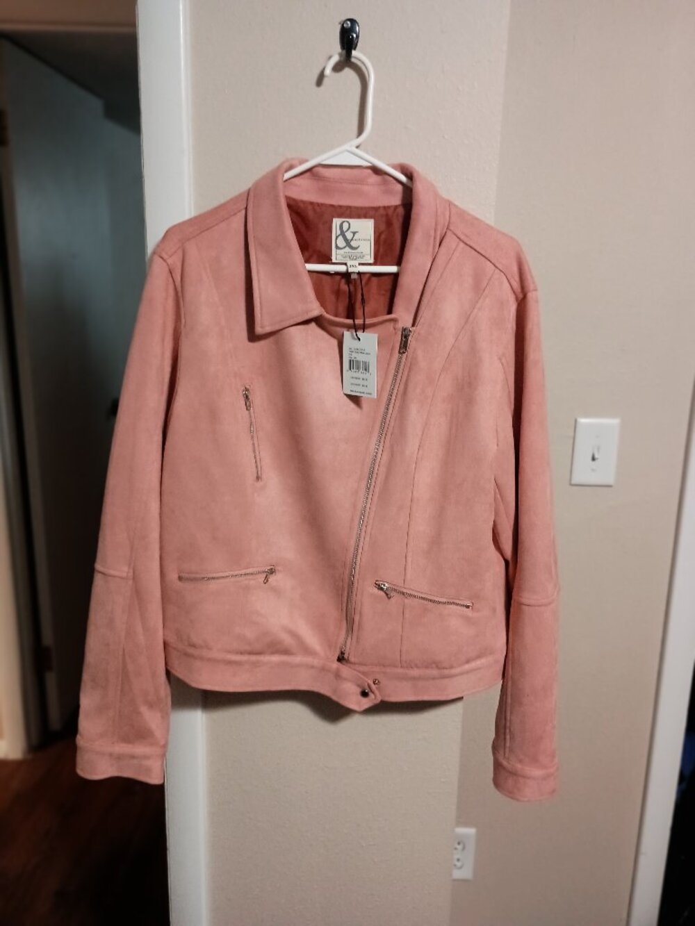 Ampersand Avenue Women Vegan Pink Suede Moto Jacket Size 2XL DJ14321P-6 New